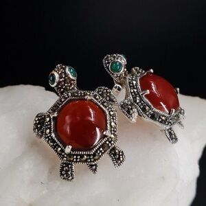 Solid Sterling Silver 925 Earrings Studs Natural Carnelian Stone Jade Eye
